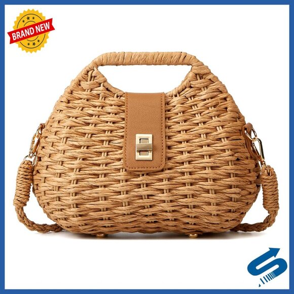 Handbags - Straw Woven Crossbody Bag Dumpling Shape Retro Chic Summer Beach Purse